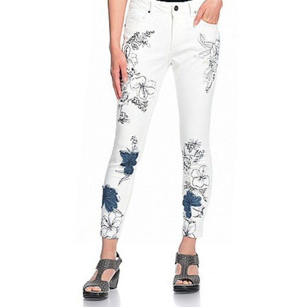 Indigo Thread Co. Patchwork & Embroidered Jeans